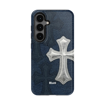 Silver Denim Cross Samsung Case