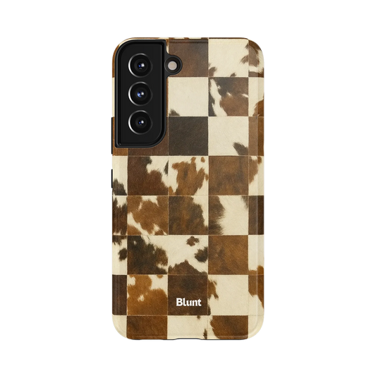 Verae Samsung Case: a patchwork of cowhide patterns in warm browns and beige