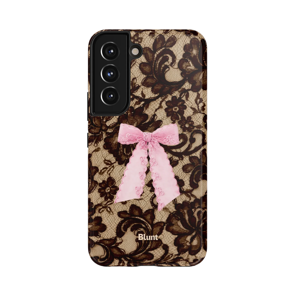 Theresa Samsung Case: delicate black floral lace with a central pink bow