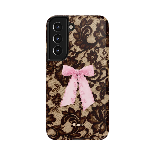 Theresa Samsung Case: delicate black floral lace with a central pink bow