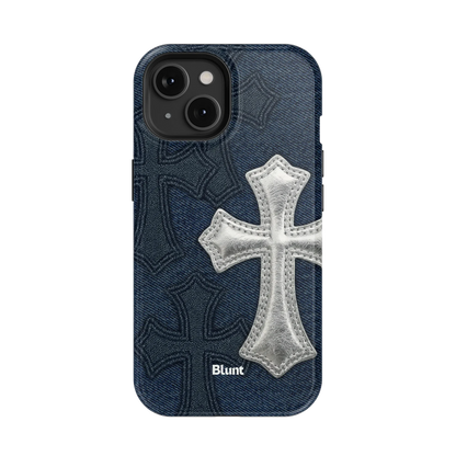 Silver Denim Cross iPhone Case