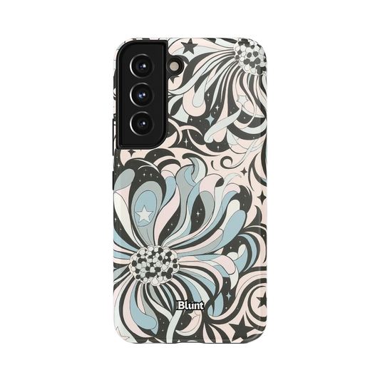 Noirflow Samsung Case: swirling black and white abstract patterns with stars