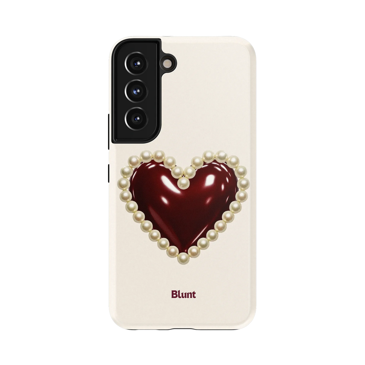 Maroon Muse Samsung Case: a glossy maroon heart outlined with lustrous pearls on white