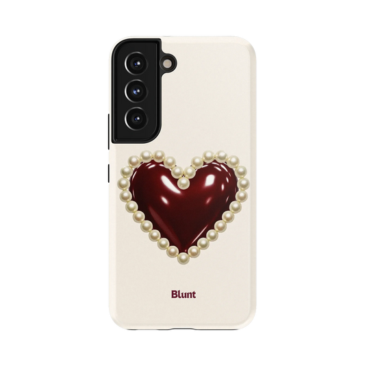 Maroon Muse Samsung Case: a glossy maroon heart outlined with lustrous pearls on white
