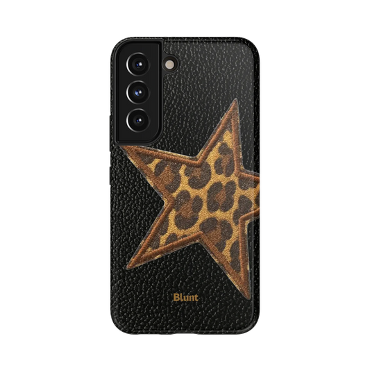 Feline Star Samsung Case: a leopard-print star on a textured black background