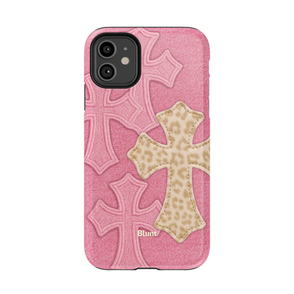 Pink Cheetah Cross iPhone Case