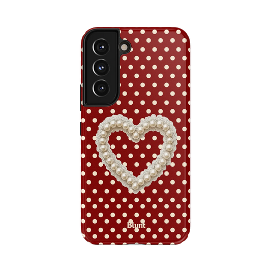 Polka Pearl Samsung Case: a pearl-beaded heart centered on a red polka dot field