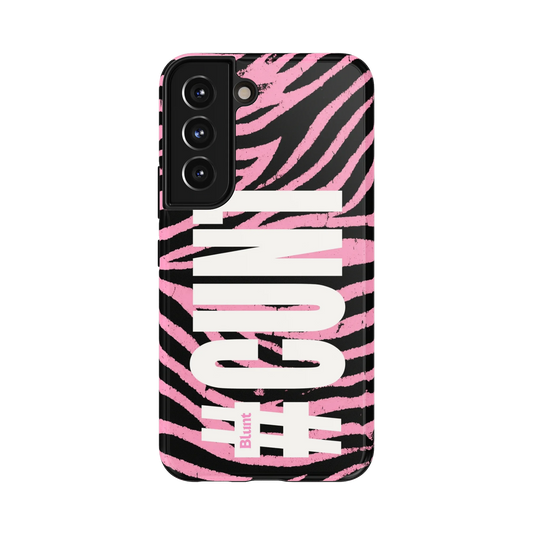 CXNT Pink Zebra Samsung Case: a striking pink and black zebra pattern with a vertical white quote