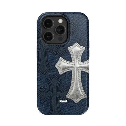 Silver Denim Cross iPhone Case