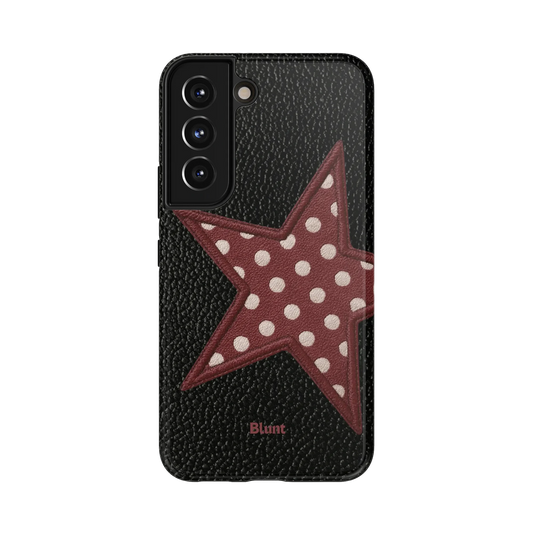 Polka Star Samsung Case: a maroon star with white polka dots on black leather