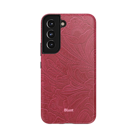 Mauve Leather Samsung Case: intricate western-style floral embossing in deep mauve tones