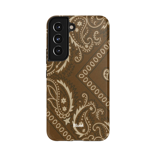 Paisley Ranch Samsung Case: western-style floral motifs on a cowhide brown background