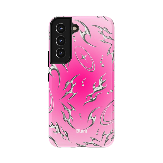 Pink Asf Cyber Samsung Case: dynamic silver flame designs against a vivid pink backdrop