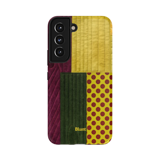 Honey Stitch Samsung Case: a geometric patchwork of green, mustard, and burgundy tones