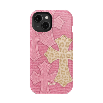 Pink Cheetah Cross iPhone Case