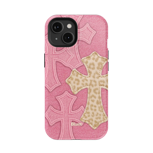 Pink Cheetah Cross iPhone Case