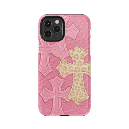 Pink Cheetah Cross iPhone Case