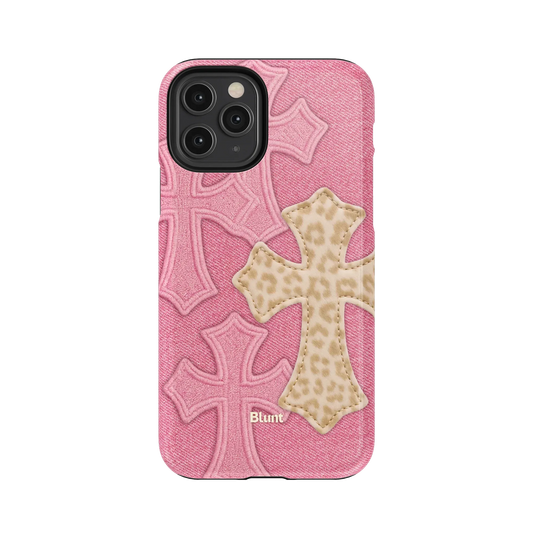 Pink Cheetah Cross iPhone Case