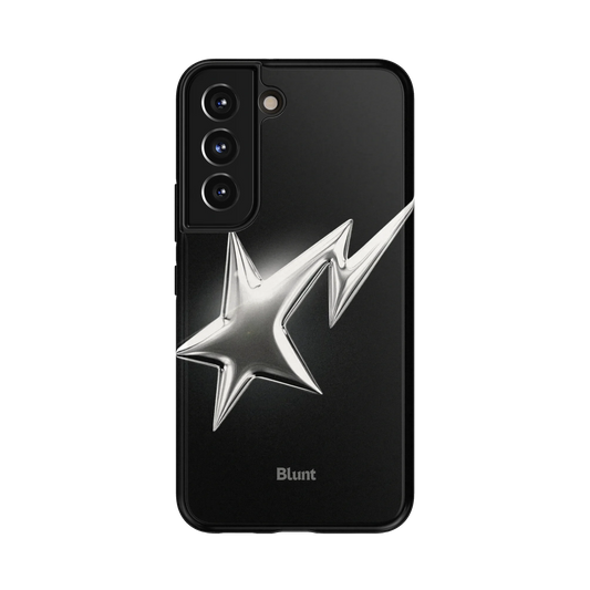 Strike Star Samsung Case: a chrome star with sharp edges on a black background