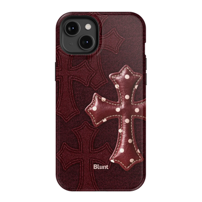 Maroon Polka Cross iPhone Case