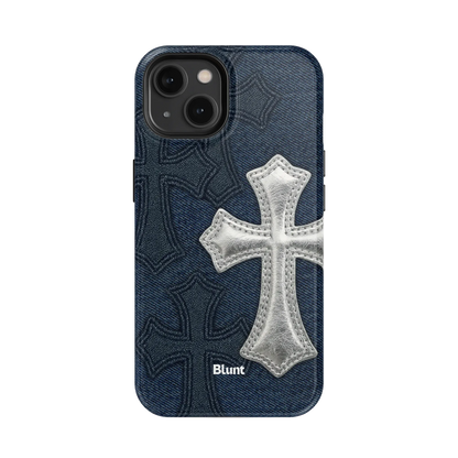 Silver Denim Cross iPhone Case