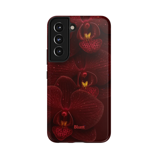 Ruby Orchid Samsung Case: deep ruby orchids with subtle glitter accents on a dark background