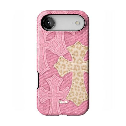 Pink Cheetah Cross iPhone Case