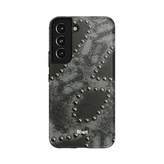 Studded Noir Samsung Case: a textured skull motif outlined in silver studs on black