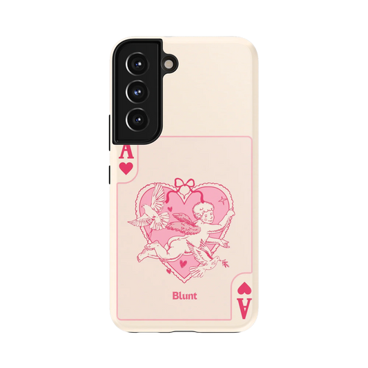 Lucky Love Samsung Case: pink hearts and cupid with doves on a soft beige ground