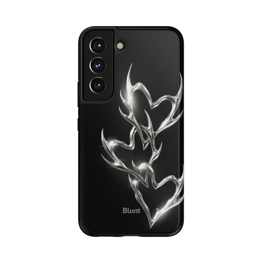 Chrome Flame Samsung Case: flame-edged chrome hearts set on a deep black ground