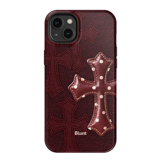 Maroon Polka Cross iPhone Case