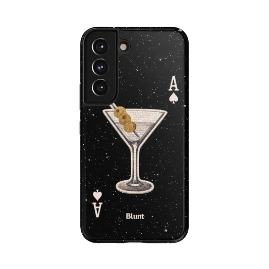 Black Dirty Martini Samsung Case: glittering olives in a martini glass against a cosmic black backdrop