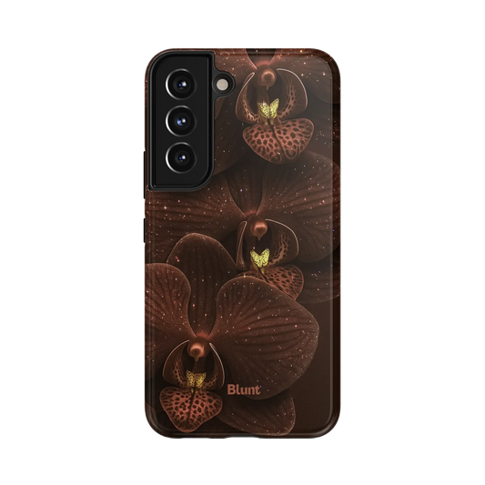 Burnt Orchid Samsung Case: elegant dark brown orchids with sparkling accents on a deep backdrop